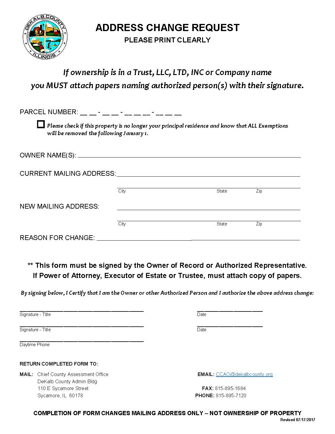 Address Change Request (Assessment Office) | Pdf Fpdf Doc Docx | Illinois