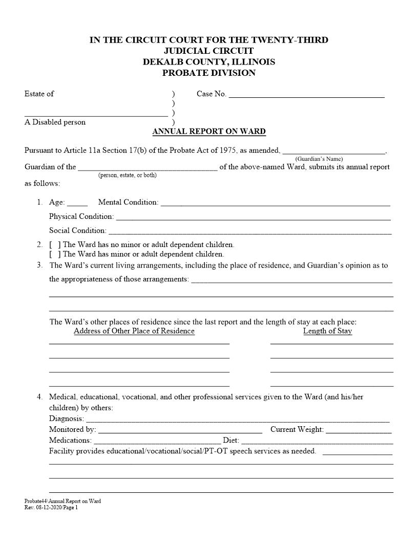 Annual Report On Ward {Probate44} | Pdf Fpdf Doc Docx | Illinois