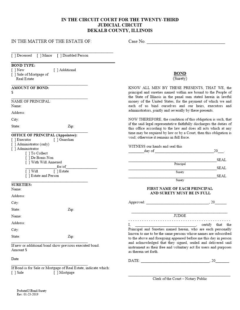 Bond (Surety) {Probate02} | Pdf Fpdf Doc Docx | Illinois