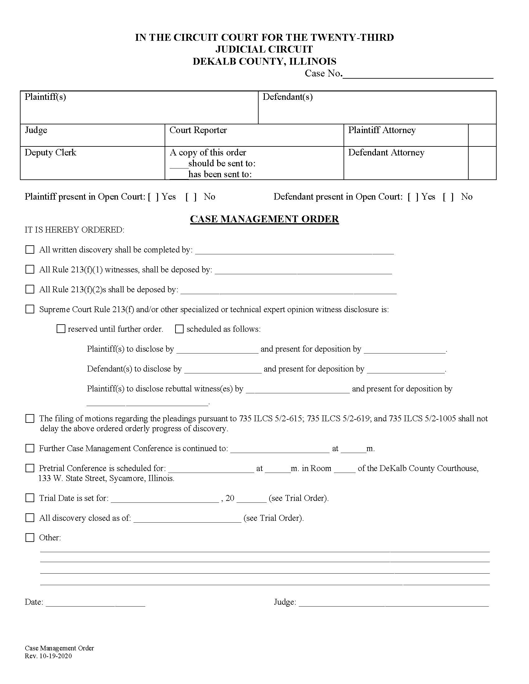 Case Management Order | Pdf Fpdf Doc Docx | Illinois