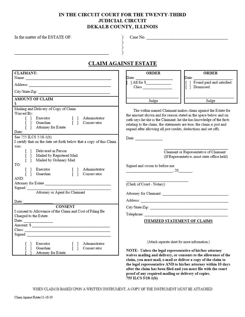 Claim Against Estate {DEK-CAE} | Pdf Fpdf Docx | Illinois