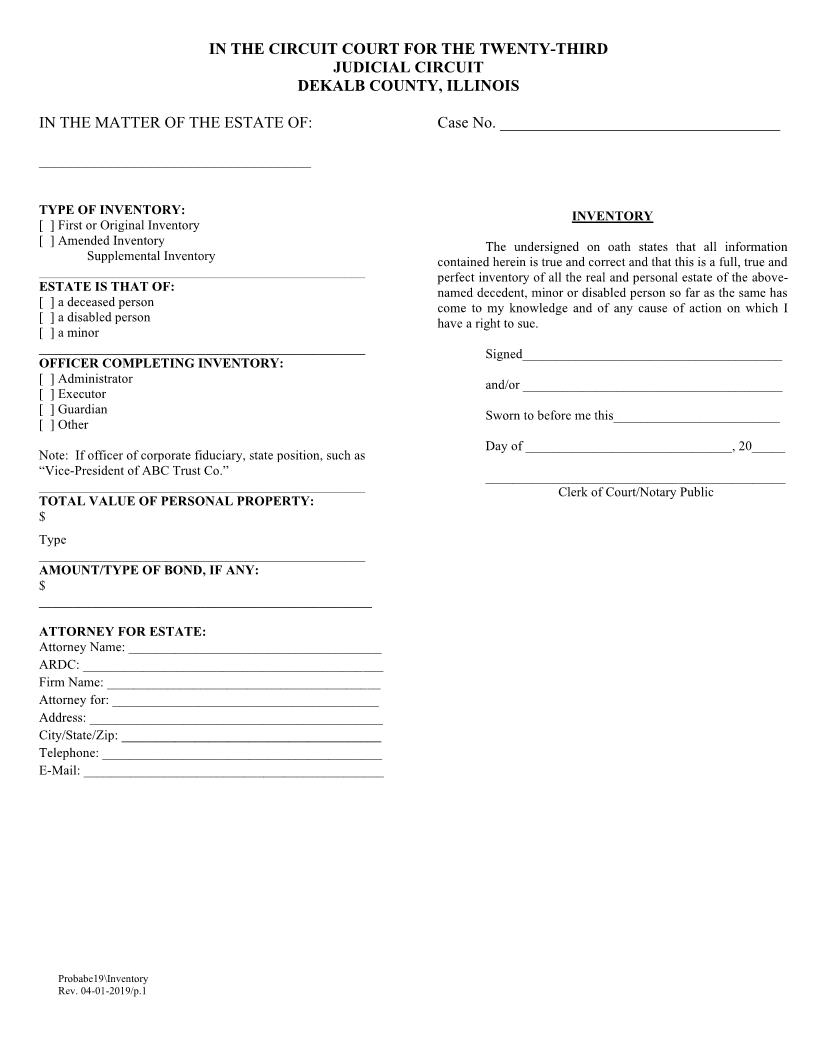 Inventory {Probate19} | Pdf Fpdf Doc Docx | Illinois