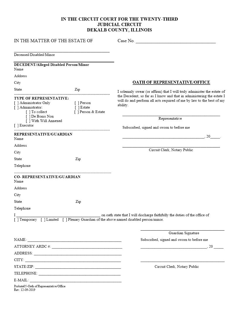 Oath Of Representative-Office {Probate05} | Pdf Fpdf Doc Docx | Illinois