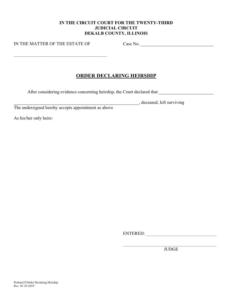 Order Declaring Heirship {Probate25} | Pdf Fpdf Doc Docx | Illinois