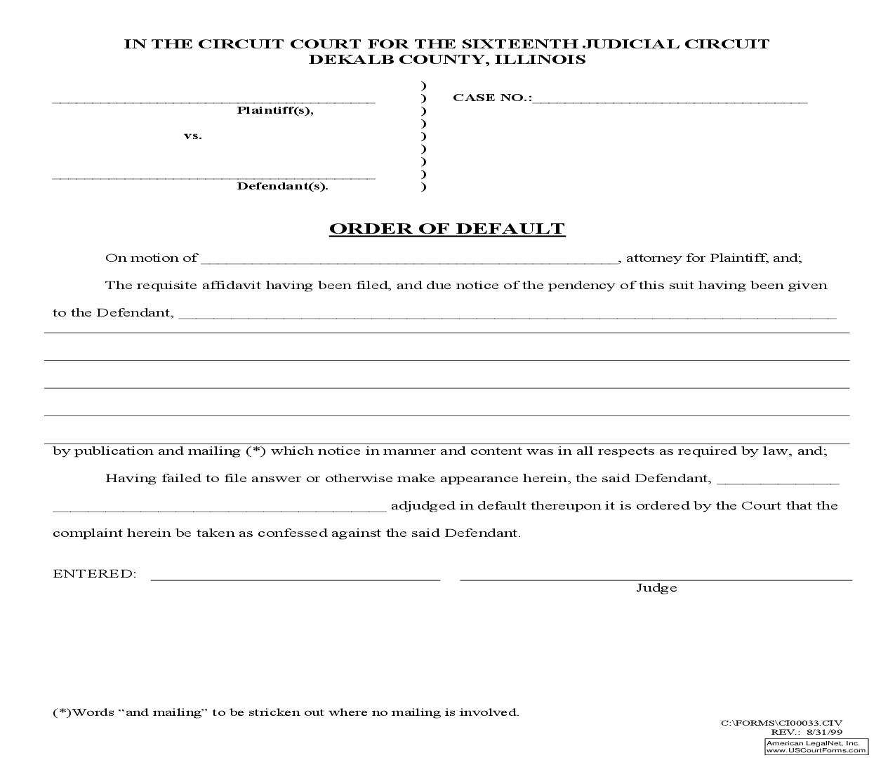 Order Of Default | Pdf Fpdf Doc Docx | Illinois