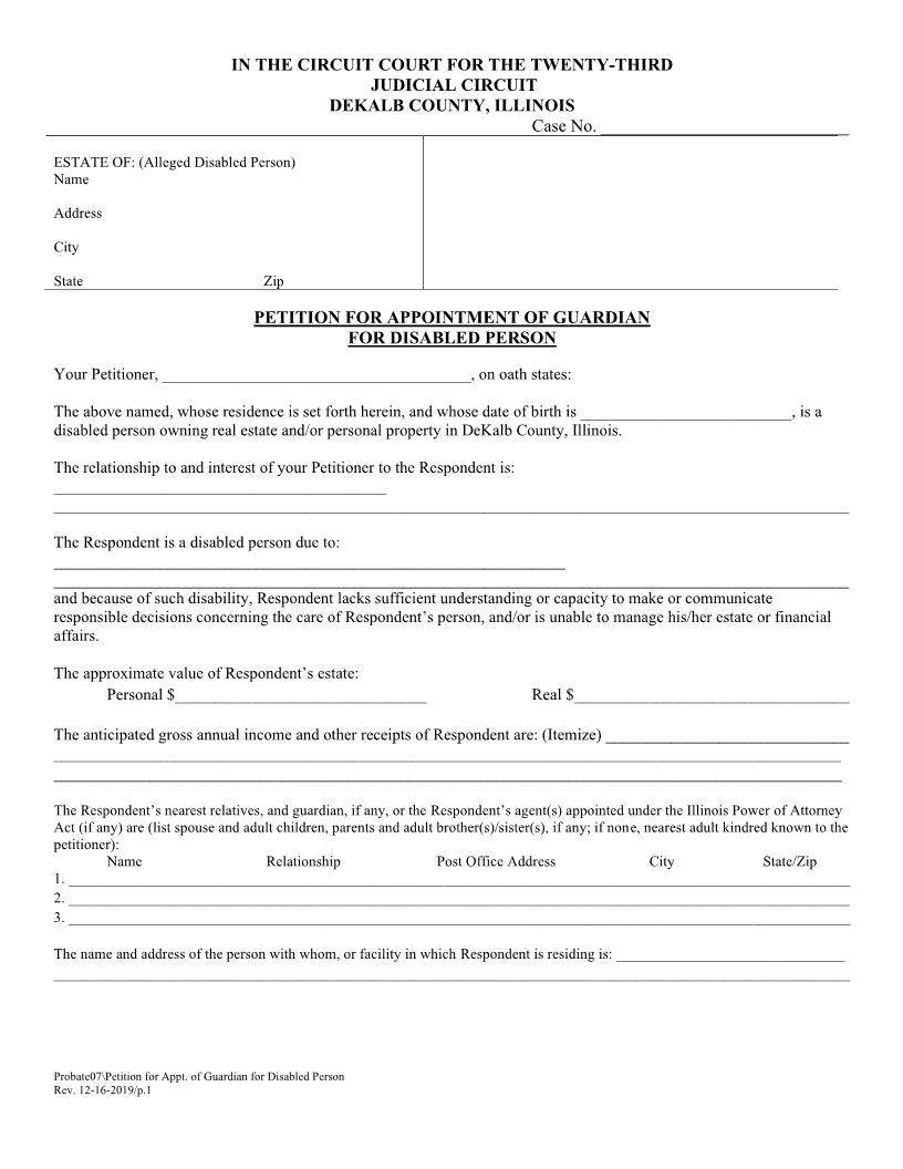 Petition For Appointment Of Guardian For Disabled Person {Probate07} | Pdf Fpdf Doc Docx | Illinois