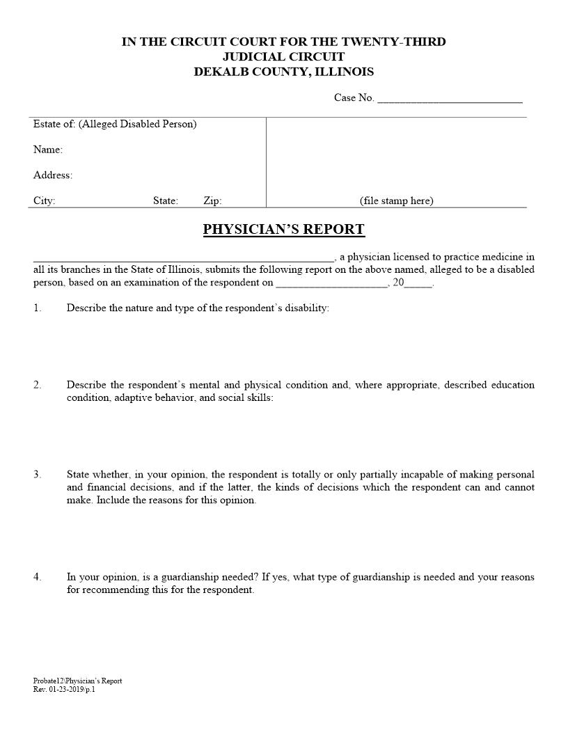 Physicians Report {Probate12} | Pdf Fpdf Doc Docx | Illinois