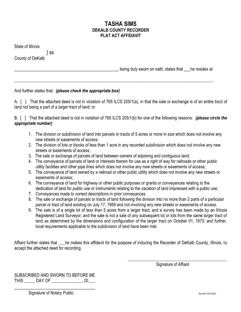 Plat Act Affidavit | Pdf Fpdf Docx | Illinois