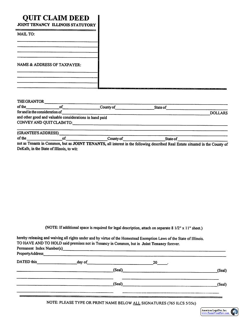 Quit Claim Deed Joint Tenancy | Pdf Fpdf Docx | Illinois
