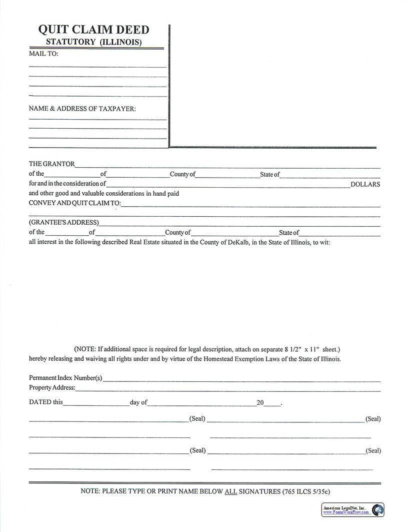 Quit Claim Deed Statutory | Pdf Fpdf Docx | Illinois