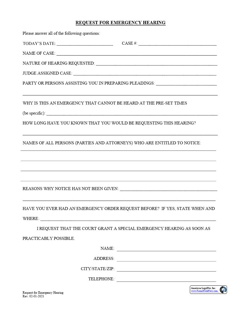 Request For Emergency Hearing | Pdf Fpdf Docx | Illinois