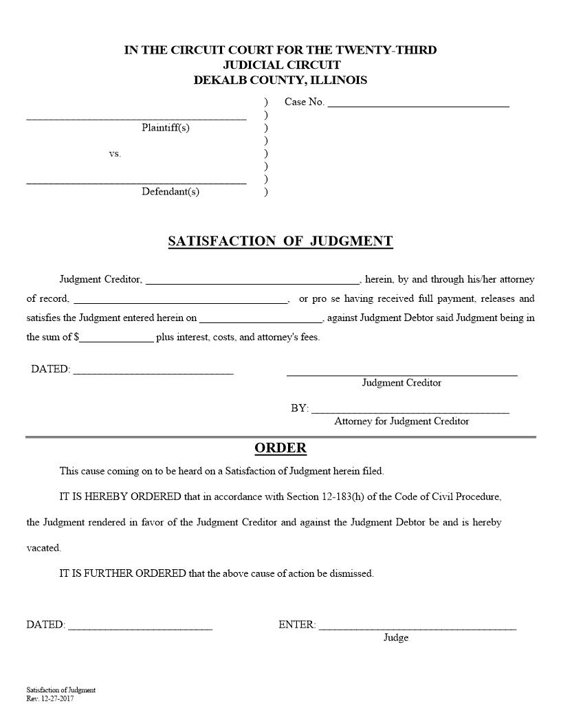 Satisfaction Of Judgment | Pdf Fpdf Doc Docx | Illinois