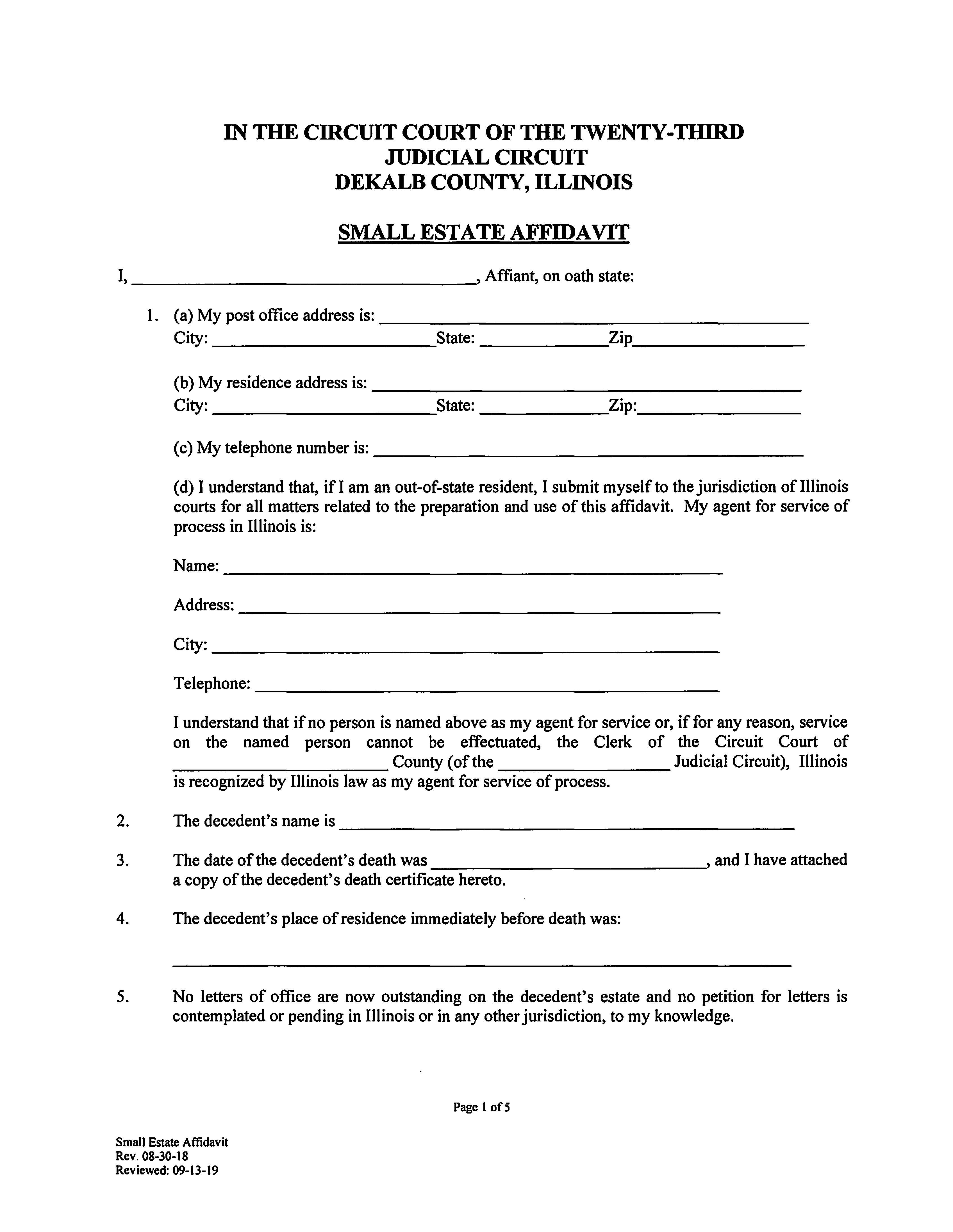Small Estate Affidavit {DEK-SEA} | Pdf Fpdf Docx | Illinois