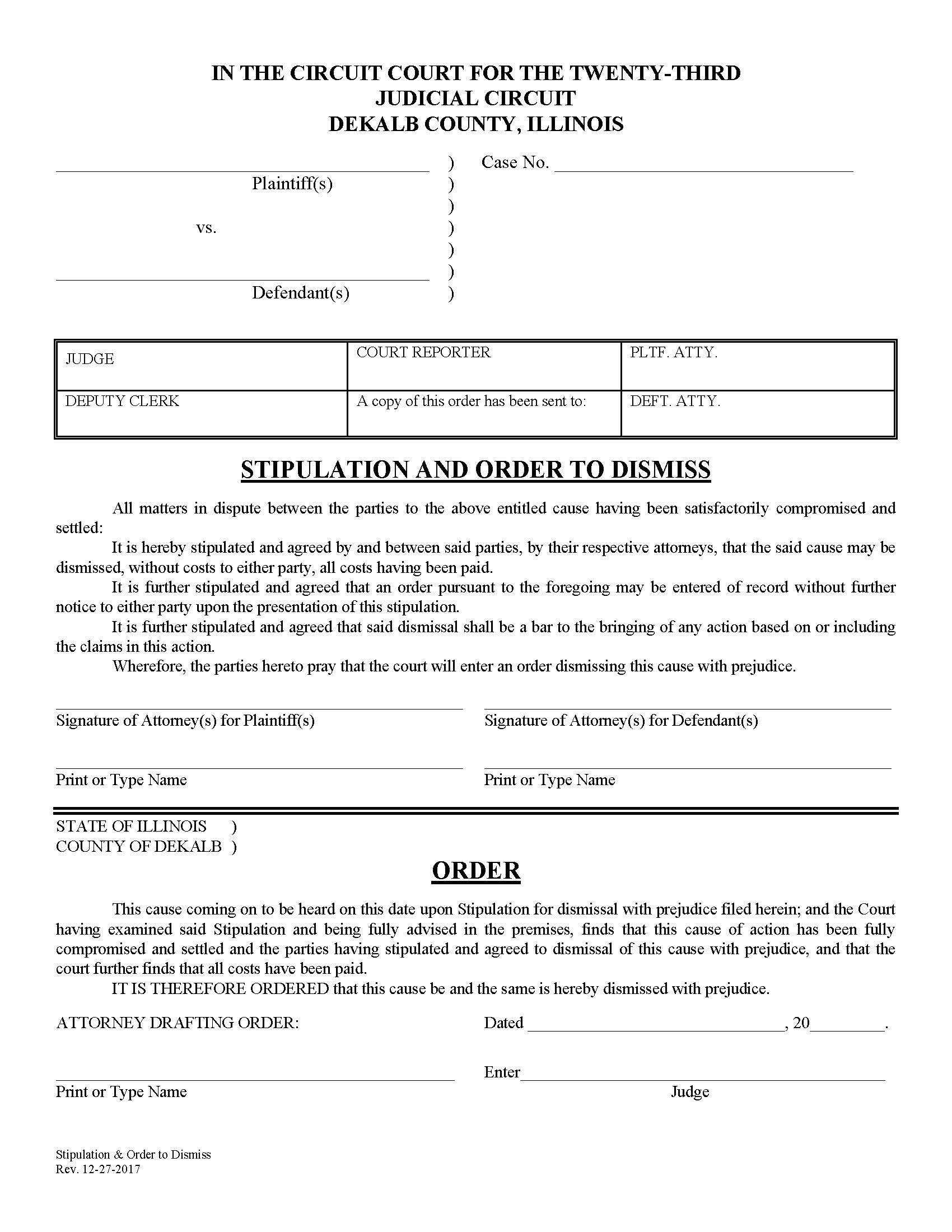 Stipulation And Order To Dismiss | Pdf Fpdf Doc Docx | Illinois