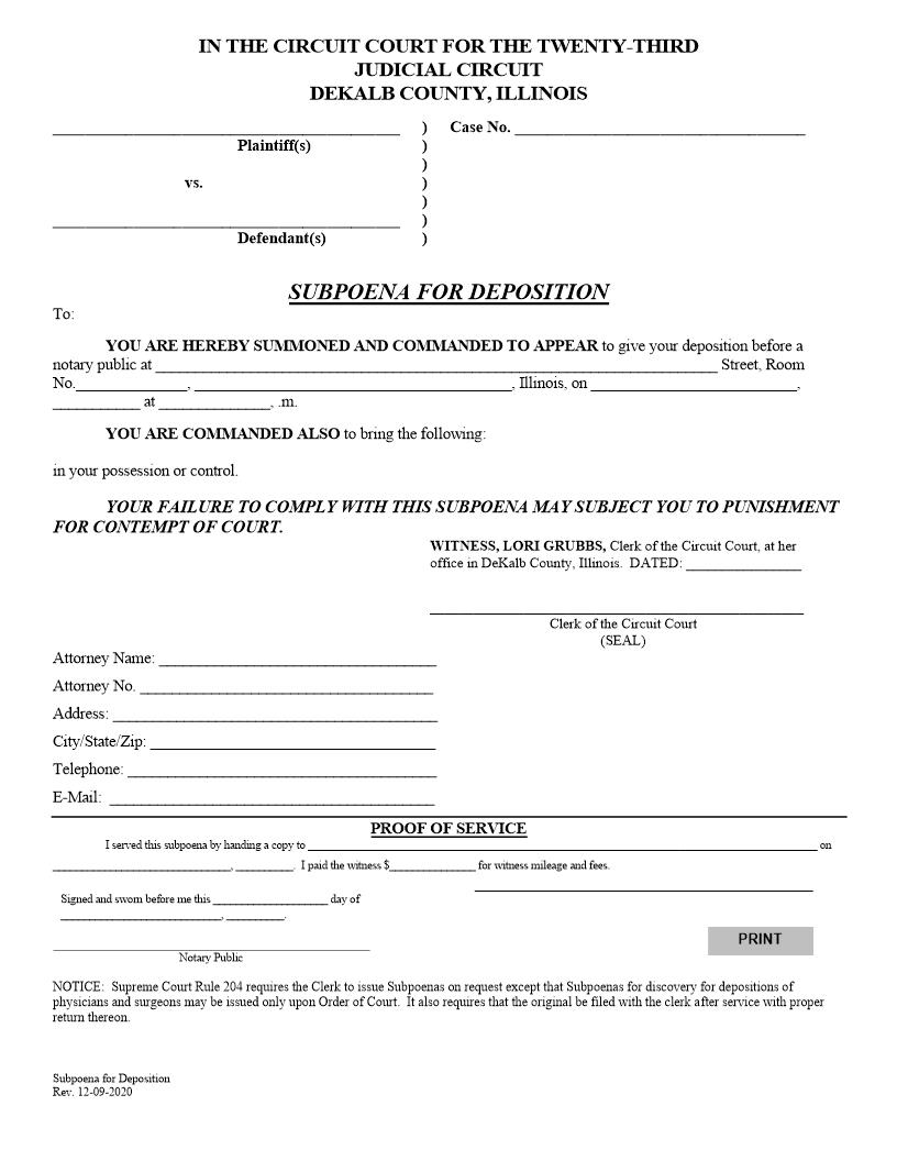 Subpoena For Deposition | Pdf Fpdf Docx | Illinois