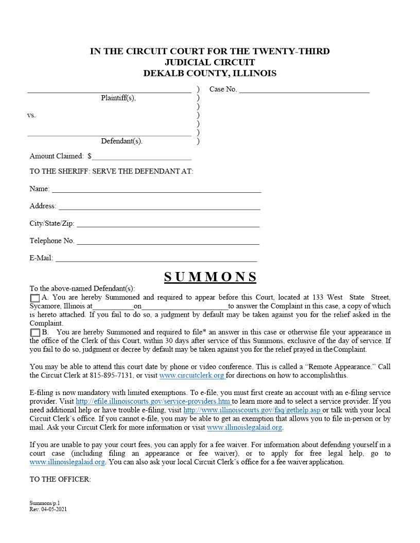 Summons | Pdf Fpdf Docx | Illinois