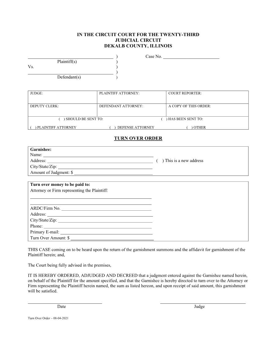 Turn Over Order | Pdf Fpdf Doc Docx | Illinois