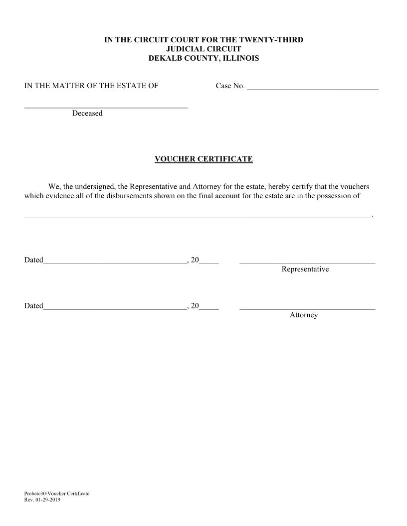 Voucher Certificate {Probate30} | Pdf Fpdf Doc Docx | Illinois