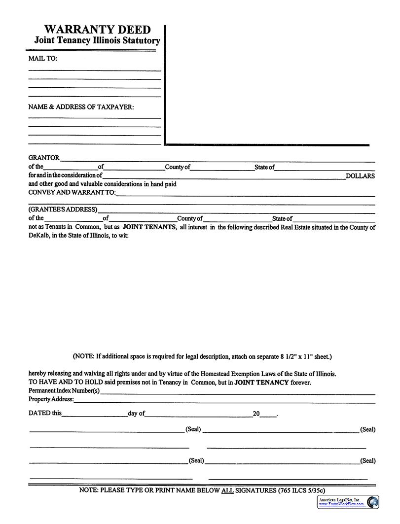 Warranty Deed Joint Tenancy | Pdf Fpdf Docx | Illinois