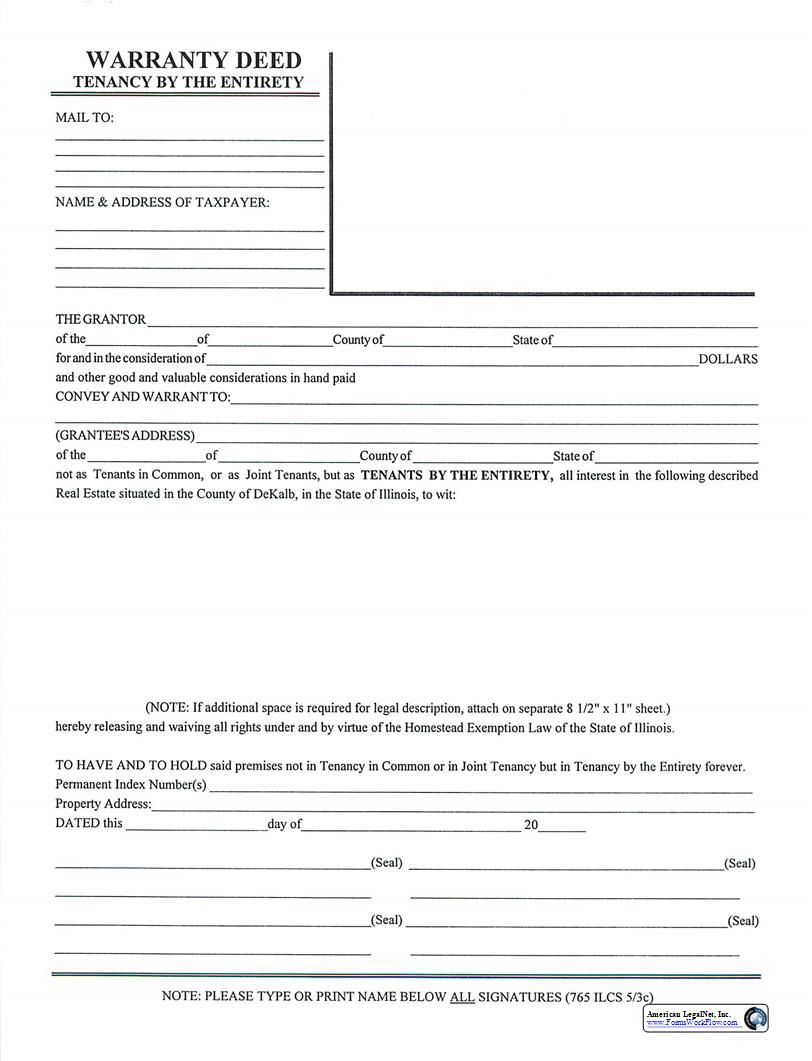 Warranty Deed Tenancy By The Entirety | Pdf Fpdf Docx | Illinois