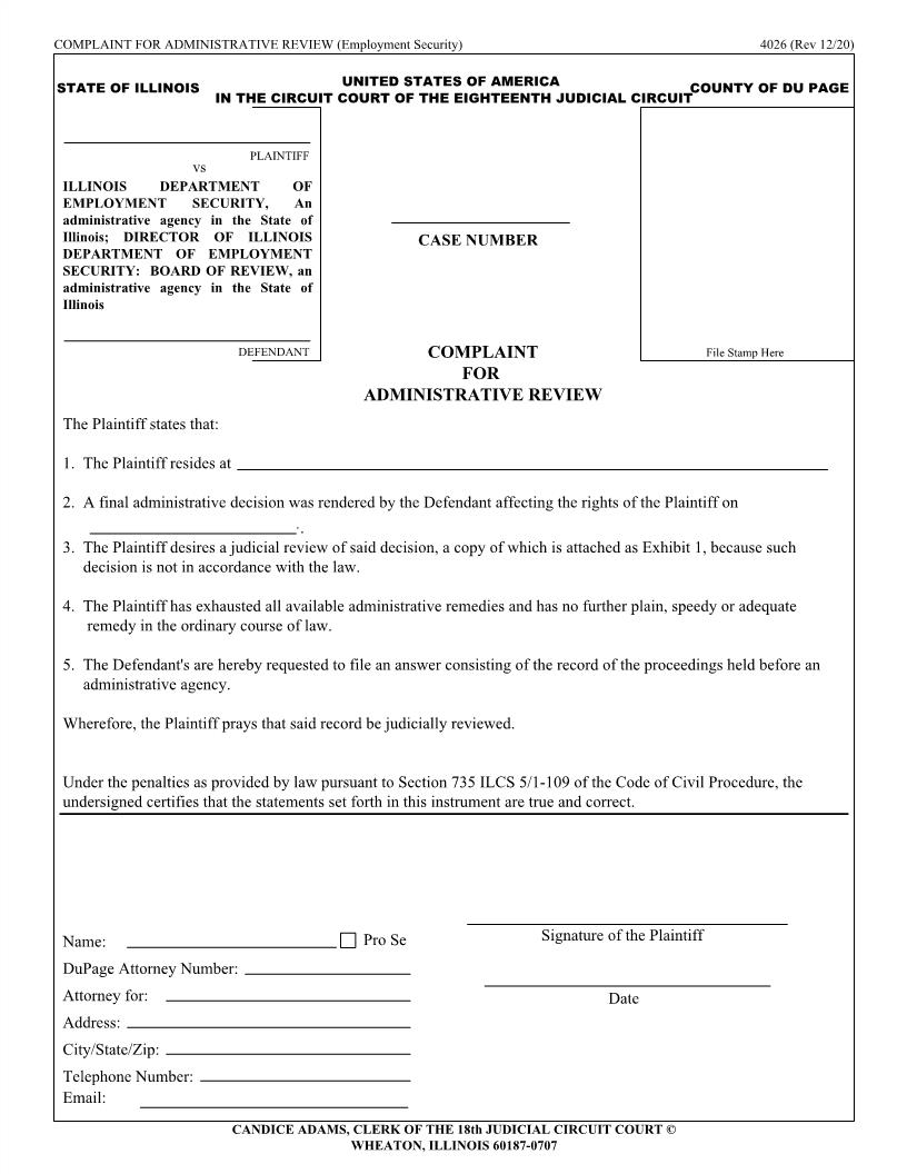 Complaint For Administrative Review {4026} | Pdf Fpdf Doc Docx | Illinois