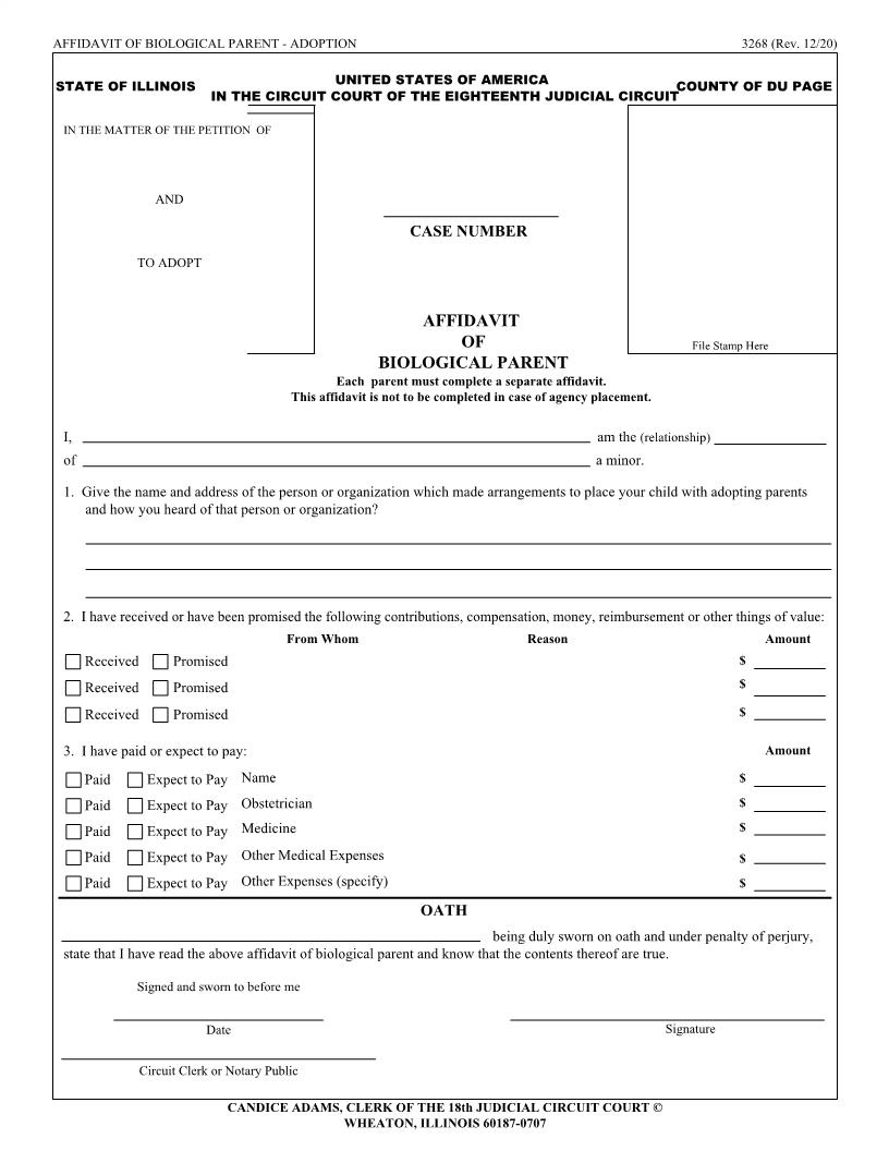 Affidavit Of Biological Parent {3268} | Pdf Fpdf Doc Docx | Illinois