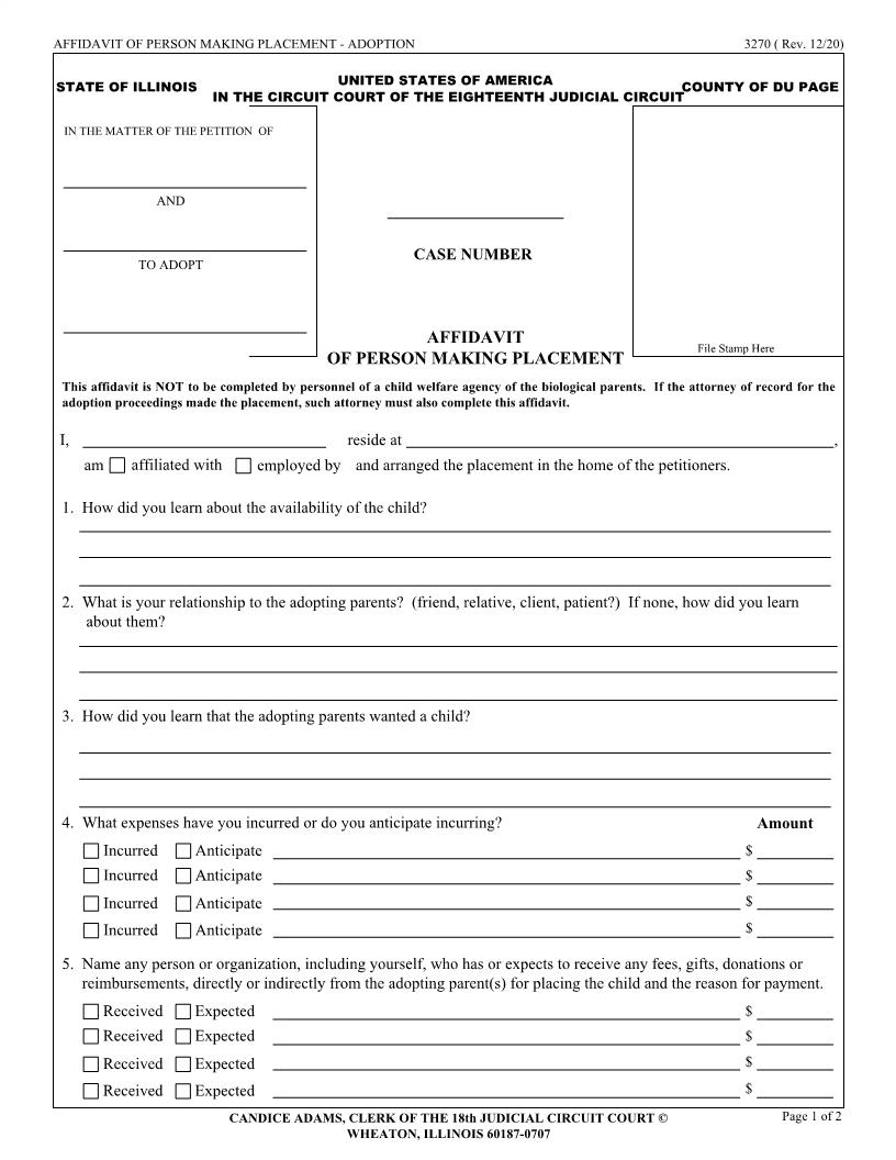 Affidavit Of Person Making Placement {3270} | Pdf Fpdf Doc Docx | Illinois