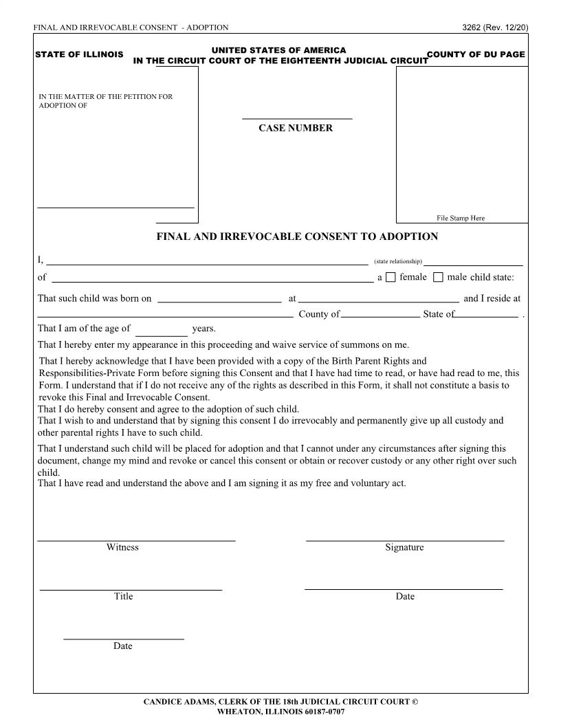 Final And Irrevocable Consent To Adoption {3262} | Pdf Fpdf Doc Docx | Illinois