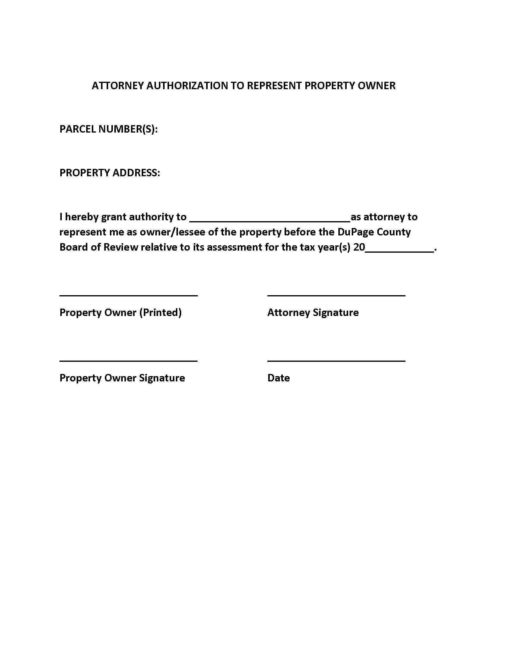 Attorney Authorization To Represent Property Owner | Pdf Fpdf Docx | Illinois