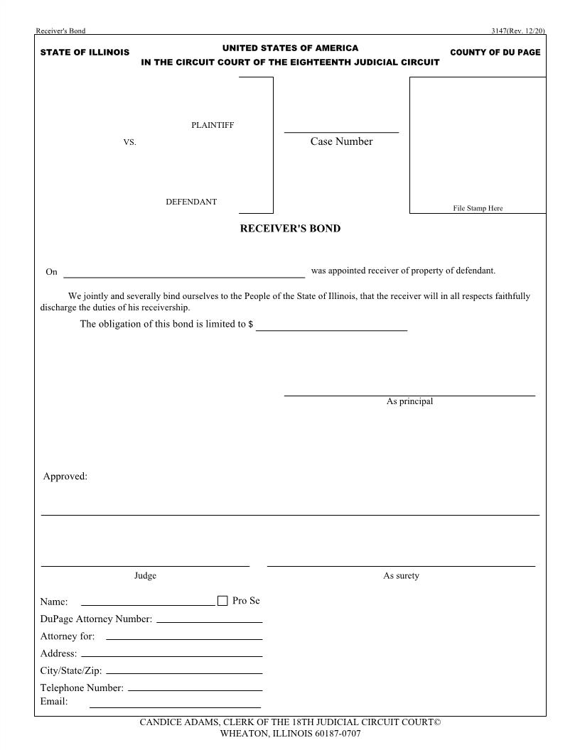 Receivers Bond {3147} | Pdf Fpdf Doc Docx | Illinois