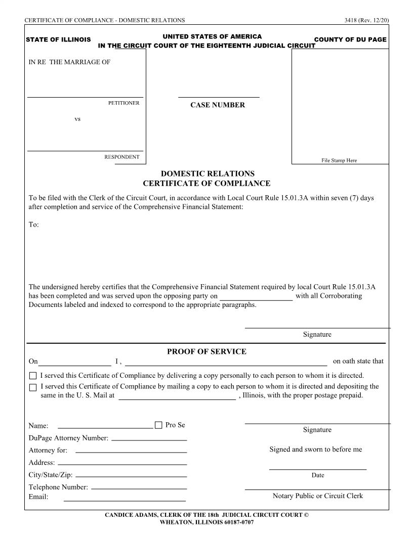 Certificate Of Compliance And Proof Of Service {3418} | Pdf Fpdf Doc Docx | Illinois