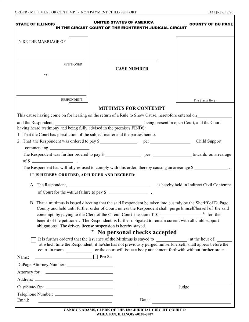 Mittimus For Contempt {3431} | Pdf Fpdf Docx | Illinois