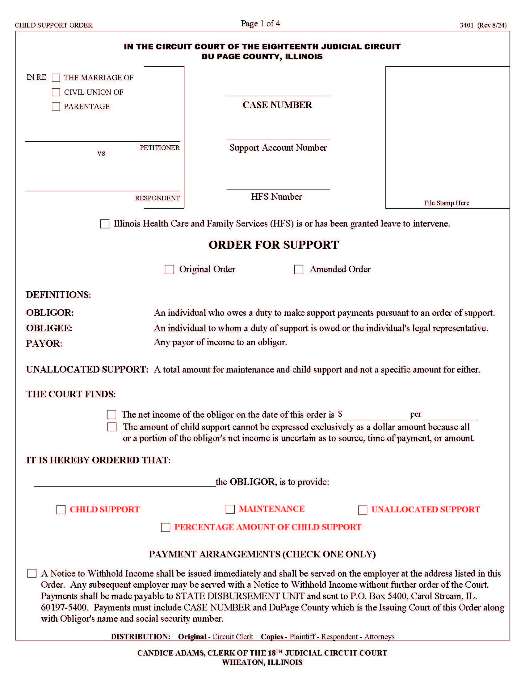 Order For Support {3401} | Pdf Fpdf Docx | Illinois