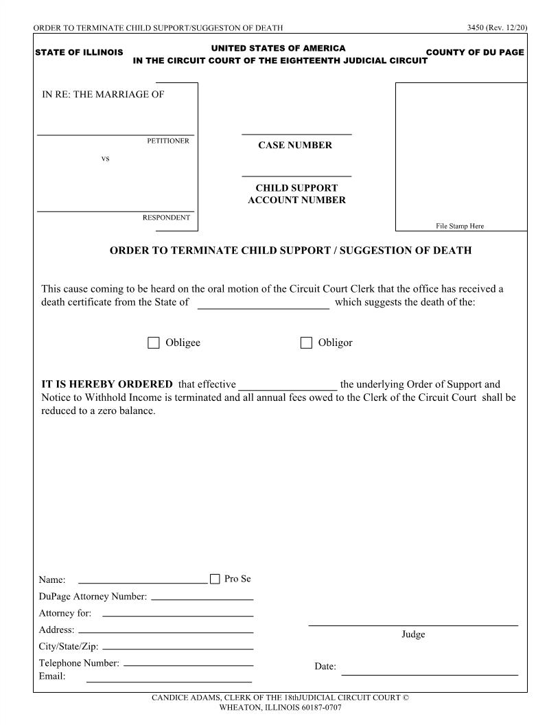 Order To Terminate Child Support-Suggestion Of Death {3450} | Pdf Fpdf Doc Docx | Illinois