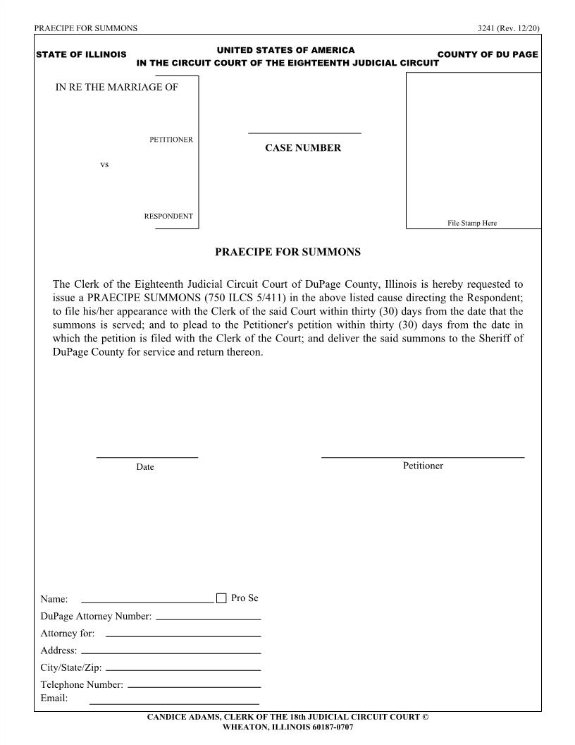 Praecipe For Summons {3241} | Pdf Fpdf Doc Docx | Illinois