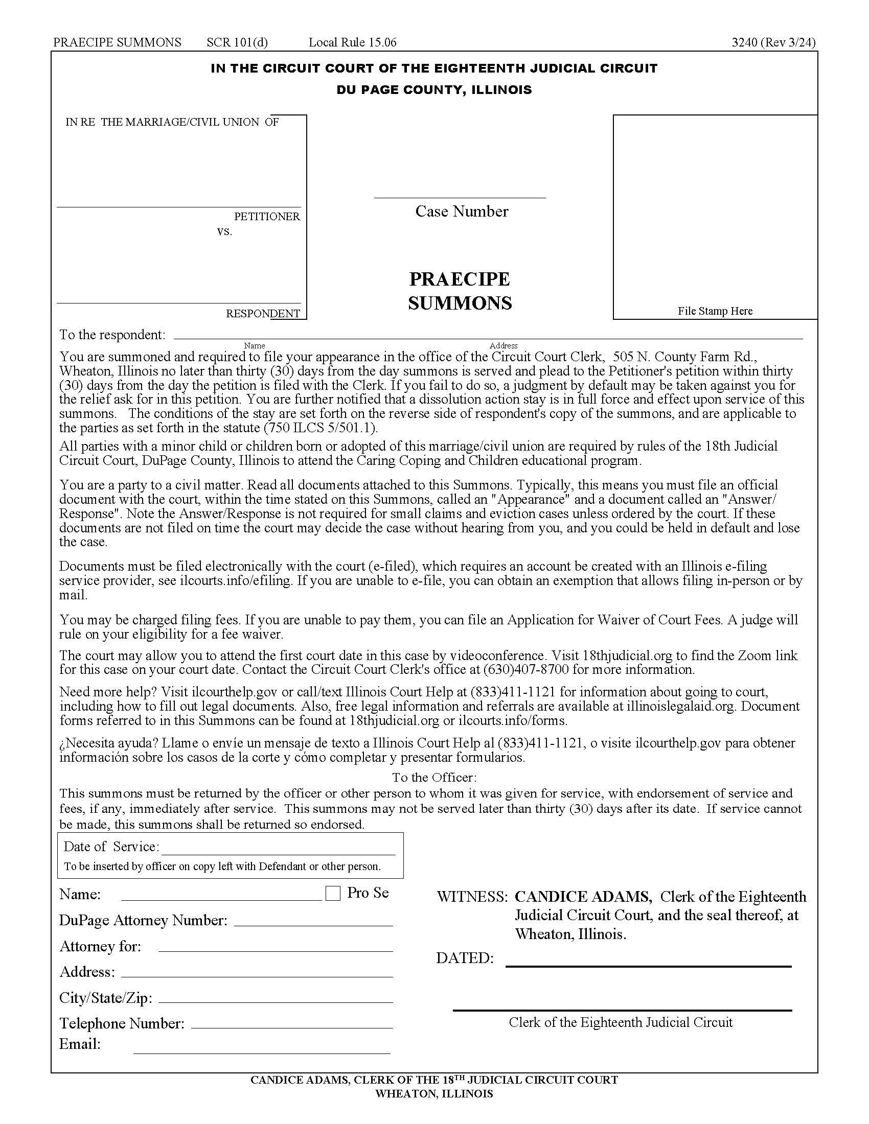 Praecipe Summons {3240} | Pdf Fpdf Docx | Illinois
