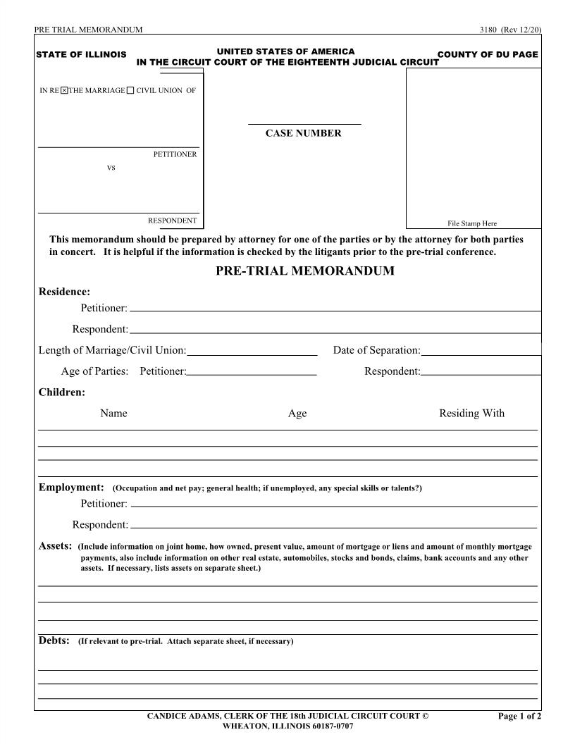 Pretrial Memorandum {3180} | Pdf Fpdf Docx | Illinois