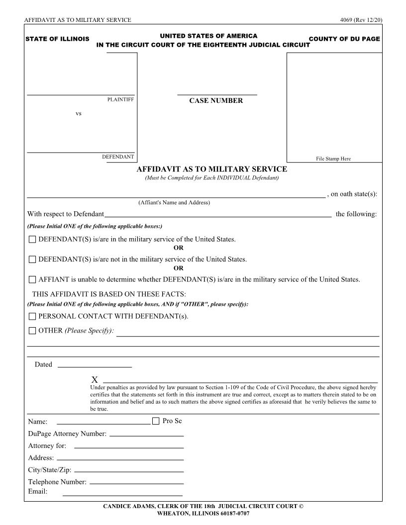 Affidavit As To Military Service {4069} | Pdf Fpdf Doc Docx | Illinois