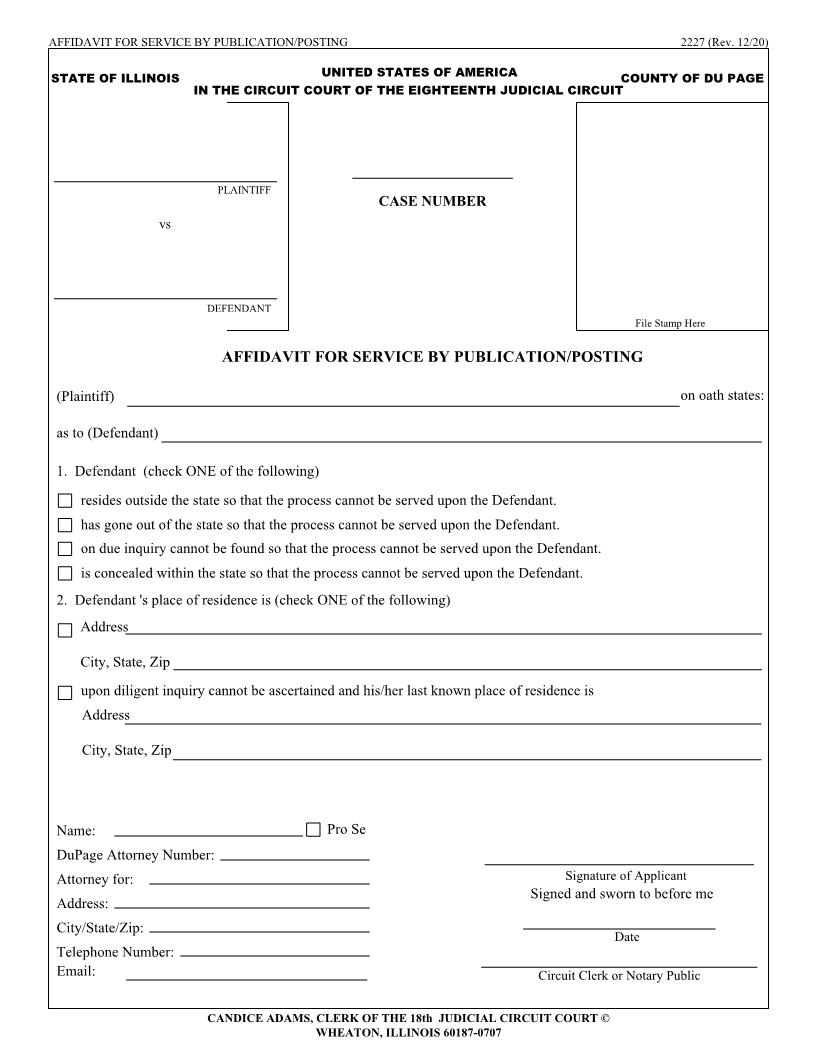 Affidavit For Service By Publication Posting {2227} | Pdf Fpdf Doc Docx | Illinois