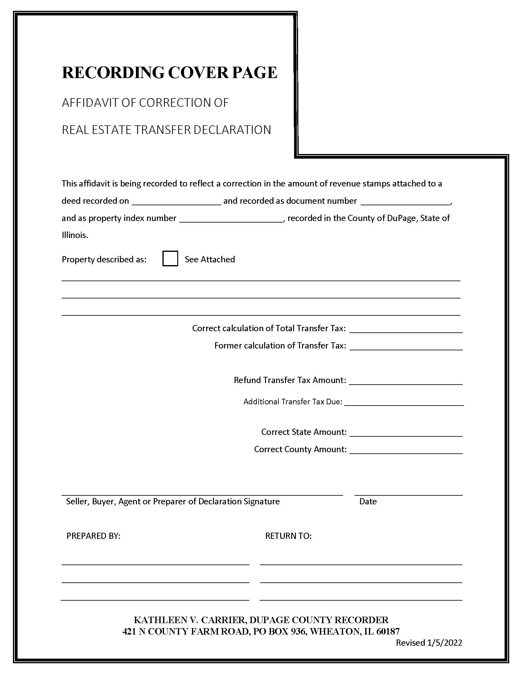 Affidavit Of Correction Of Real Estate Transfer Declaration | Pdf Fpdf Docx | Illinois