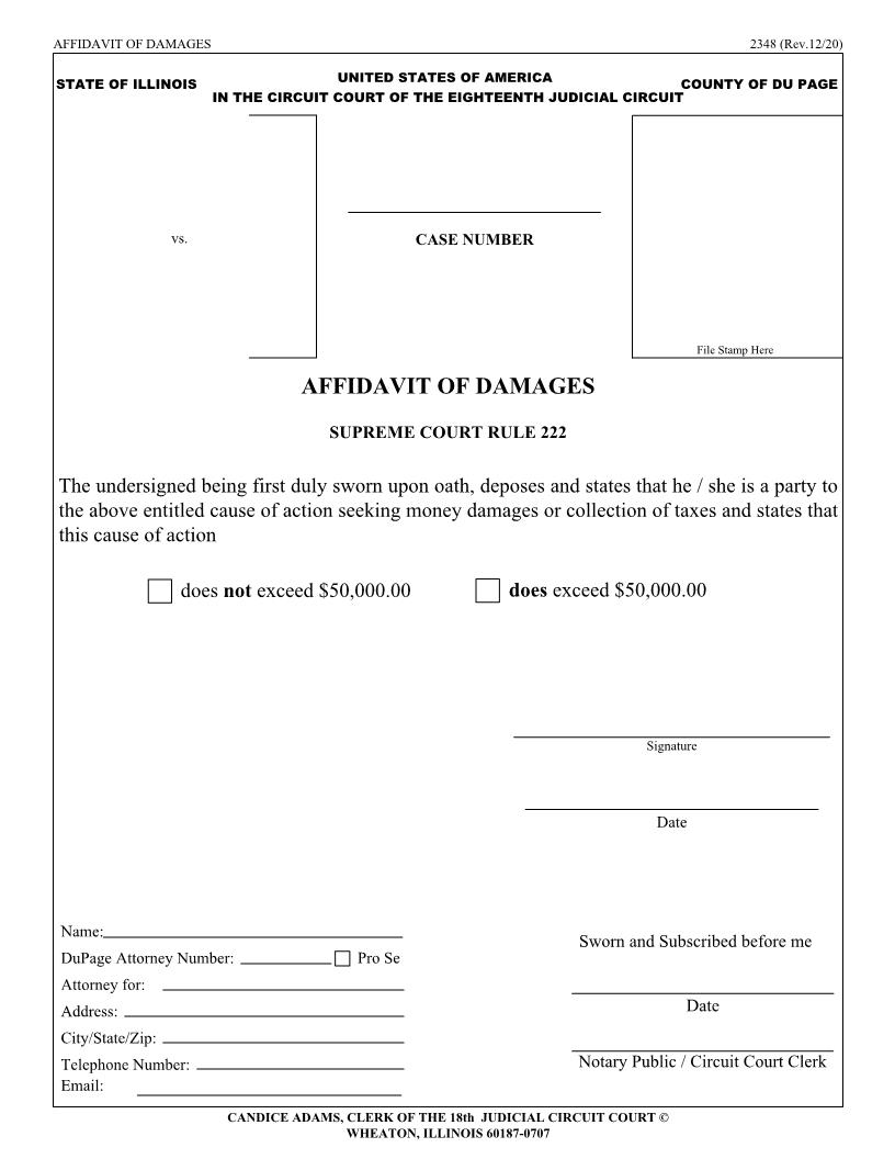 Affidavit Of Damages {2348} | Pdf Fpdf Docx | Illinois