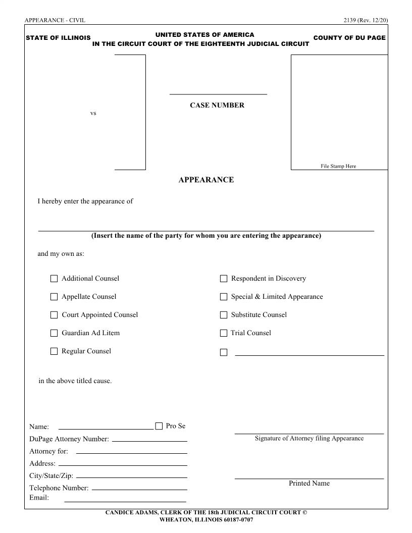 Appearance {2139} | Pdf Fpdf Doc Docx | Illinois