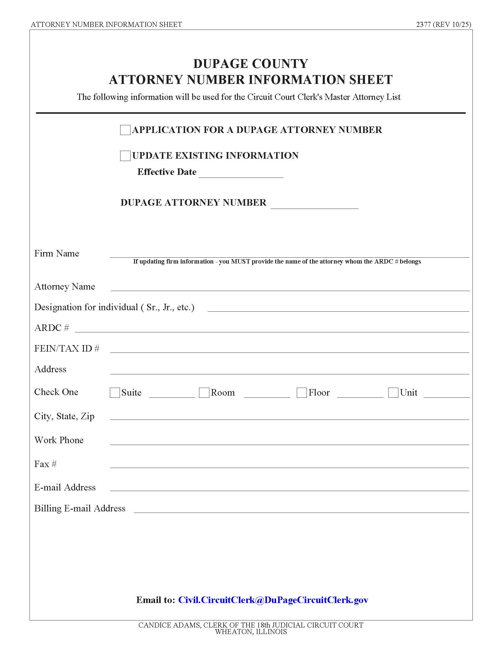 Attorney Number Information Sheet {2377} | Pdf Fpdf Docx | Illinois