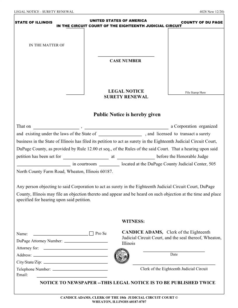 Legal Notice - Surety Renewal {4028} | Pdf Fpdf Doc Docx | Illinois