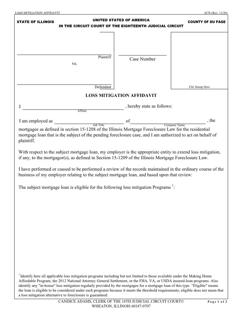 Loss Mitigation Affidavit {4278} | Pdf Fpdf Docx | Illinois