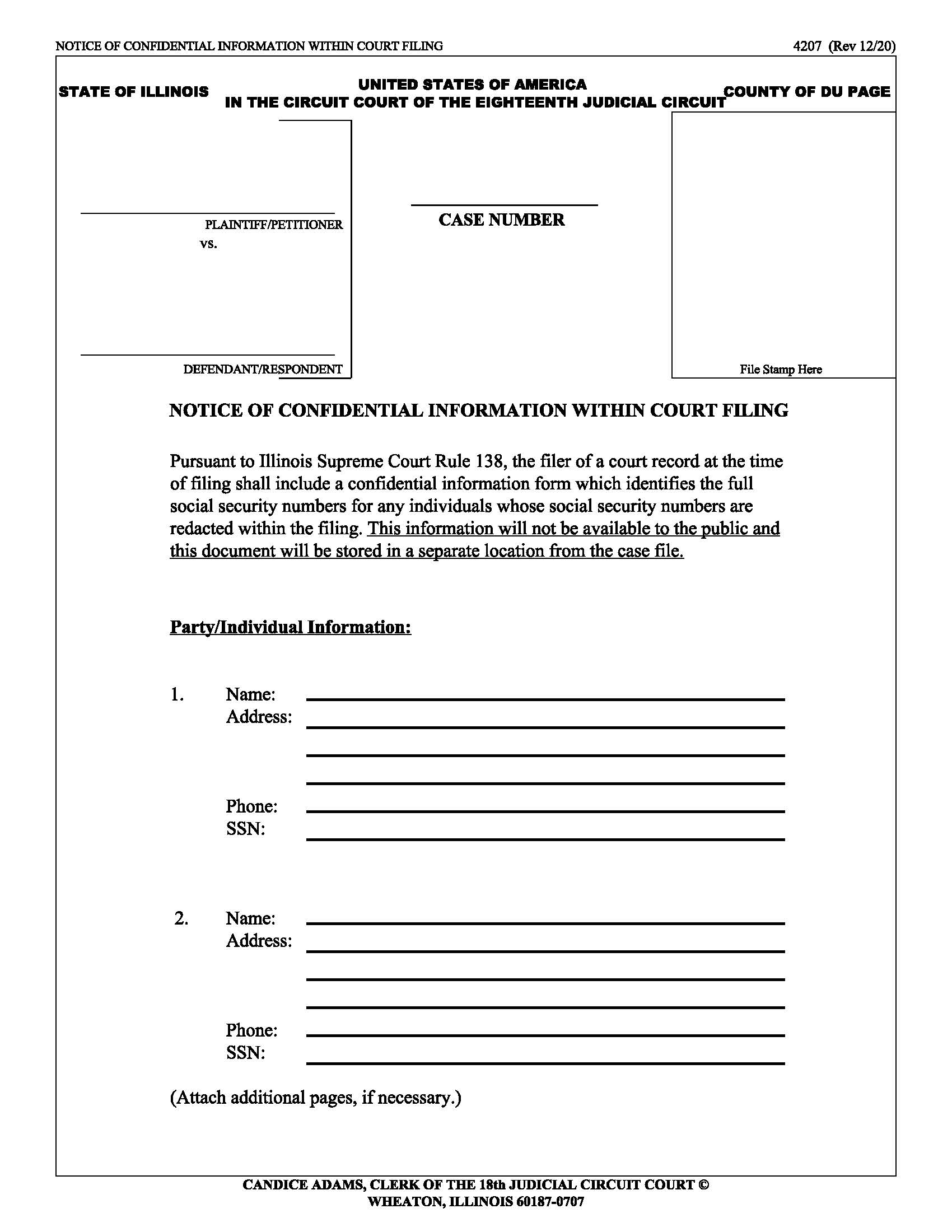 Notice Confidential Information Within Court Filing {4207} | Pdf Fpdf Doc Docx | Illinois