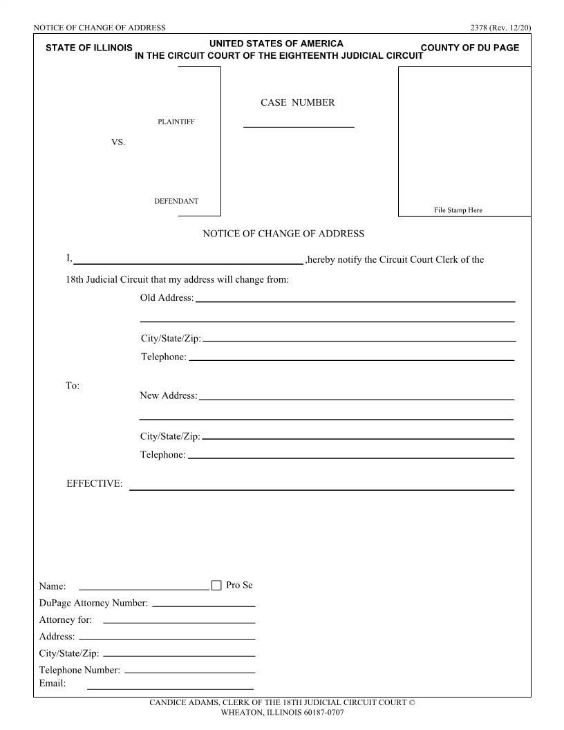 Notice Of Change Of Address {2378} | Pdf Fpdf Doc Docx | Illinois