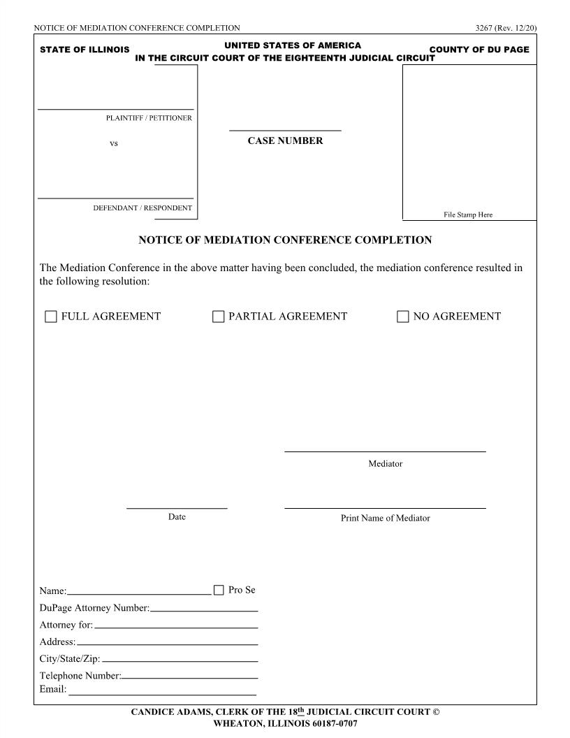Notice Of Mediation Conference Completion {3267} | Pdf Fpdf Doc Docx | Illinois