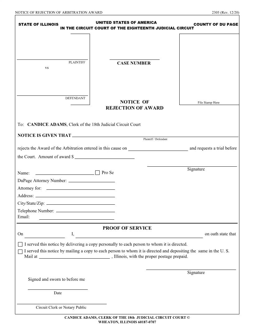 Notice Of Rejection Of Award {2305} | Pdf Fpdf Doc Docx | Illinois