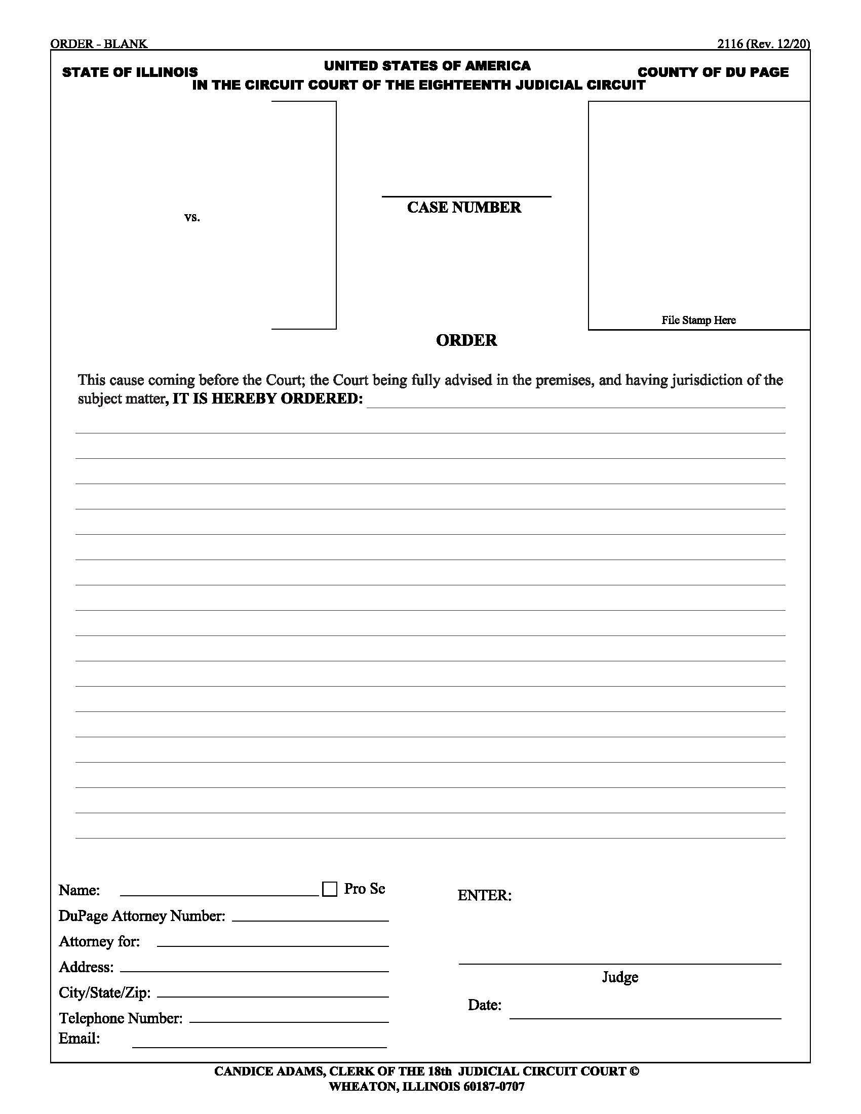 Order (Blank) {2116} | Pdf Fpdf Doc Docx | Illinois